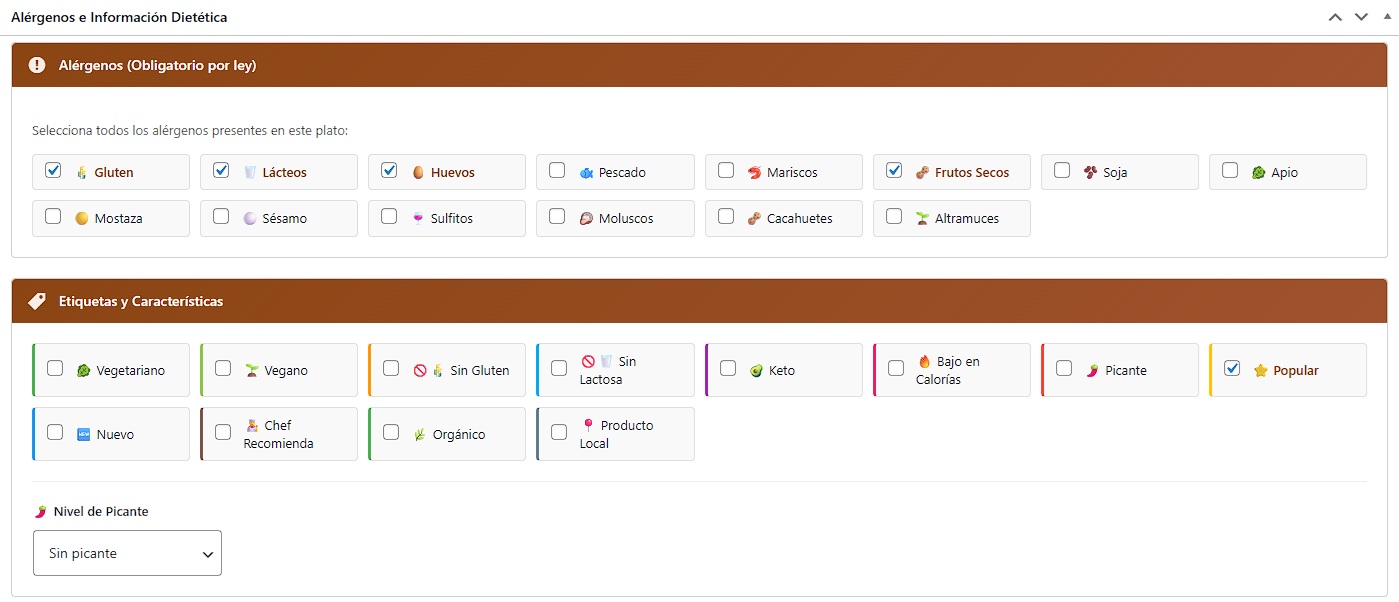 Checkboxes de alergenos con iconos